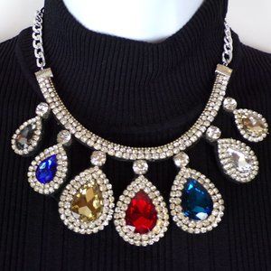 Necklace multi color stones teardrop shape J1947